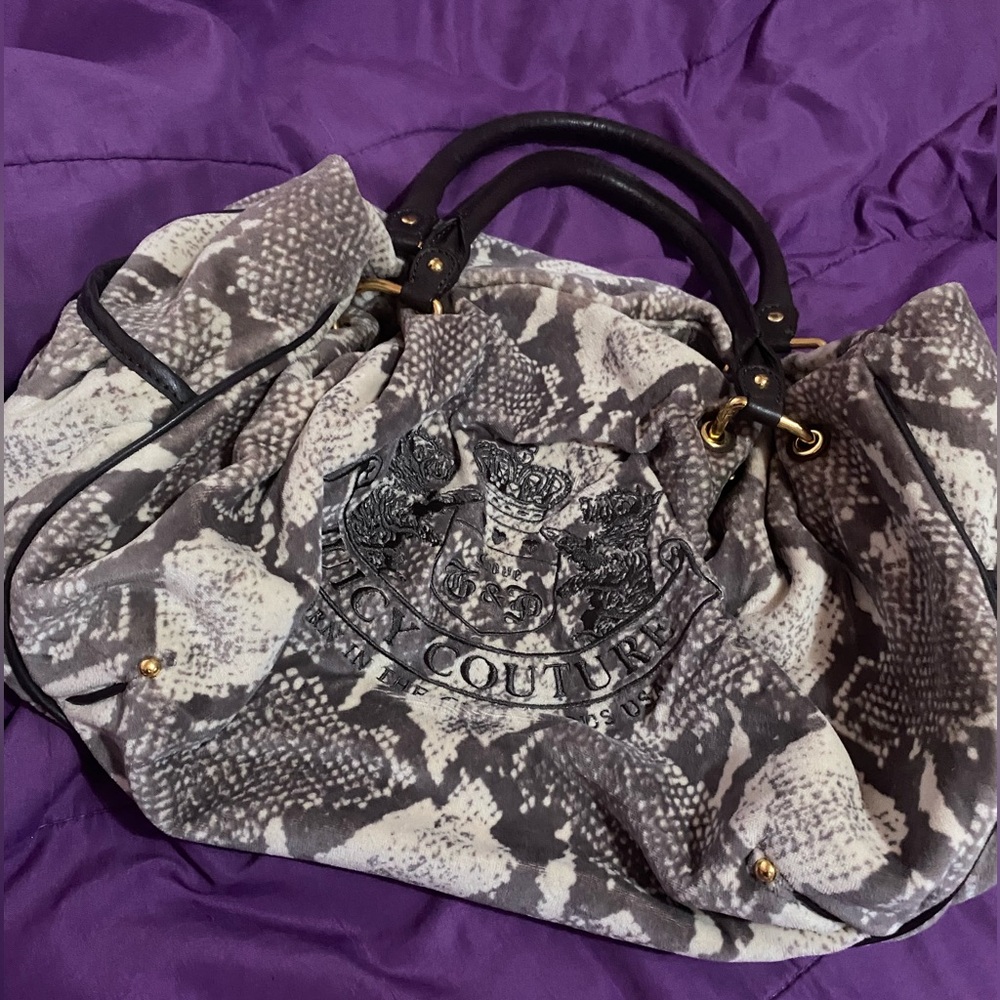 Vintage 2002 Juicy Couture grey and black snake print shoulder bag 2000s y2k